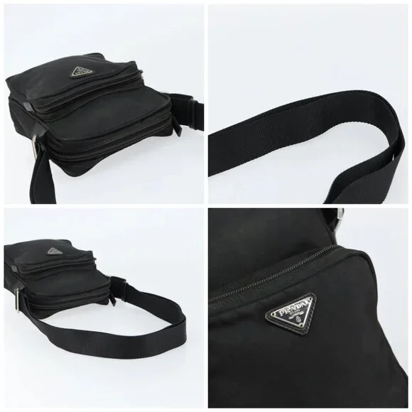 PRADA Shoulder Bag Nylon Black Silver Auth 153237